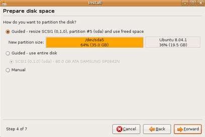 prepare disk space option 2
